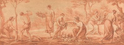 Bir Friz: Ağaç Diken Erkekler, Çiçek Toplayan ve Çiçekleri Sulayan Kadınlar by Angelica Kauffmann