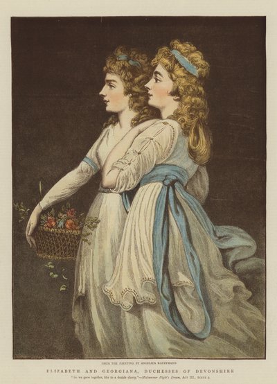 Elizabeth ve Georgiana, Devonshire Düşesi (chromolitho) by Angelica Kauffmann