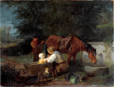 Çocuğuyla bir çiftçi, bir çiftlik çocuğu ve bir at Tablosu Angelo Beccaria (1820-1897) by Angelo Beccaria