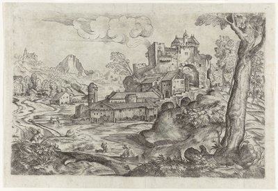 Nehir ve kale ile manzara by Angelo Falconetto (attributed to)