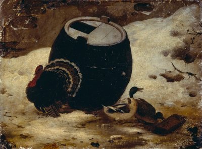 Hayvanlar ve karda bir varil by Angelo Inganni