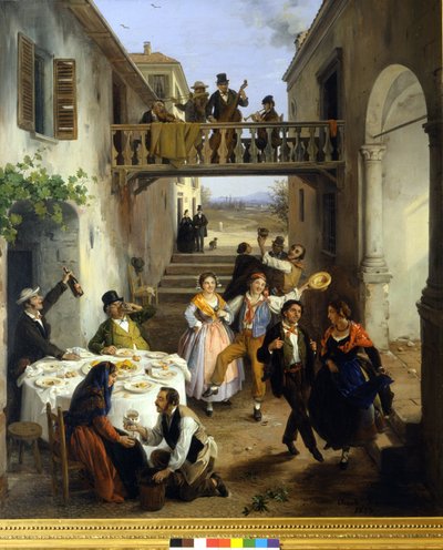 Avluda düğün yemeği. Angelo Inganni tarafından boyama by Angelo Inganni