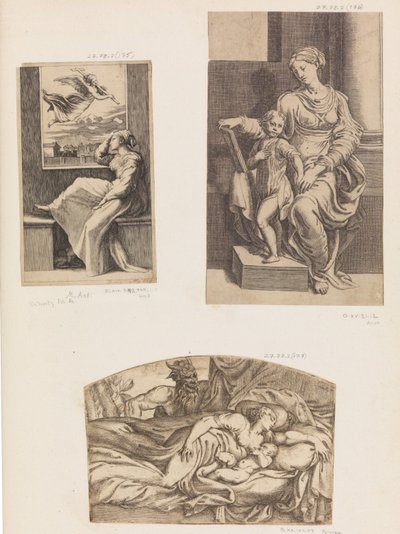 Kadın ve melek, Bakire ve Çocuk, Satyr Uyuyan Genç Bir Anne ve Çocuğunu İzliyor, 1555-1567. by Angiolo Falconetto