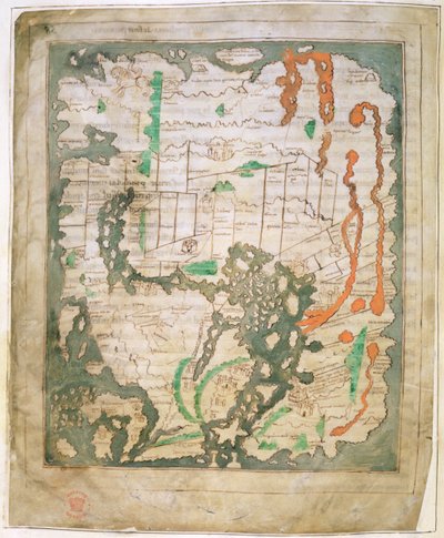 Cott Tib B V Bölüm 1 f.56v Dünyanın dikdörtgen haritası, yaklaşık 1030 (parşömen) by Anglo Saxon