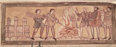 Cott Tib B V f.8 Isınma ve demircilik, c.1030 (parşömen) by Anglo Saxon