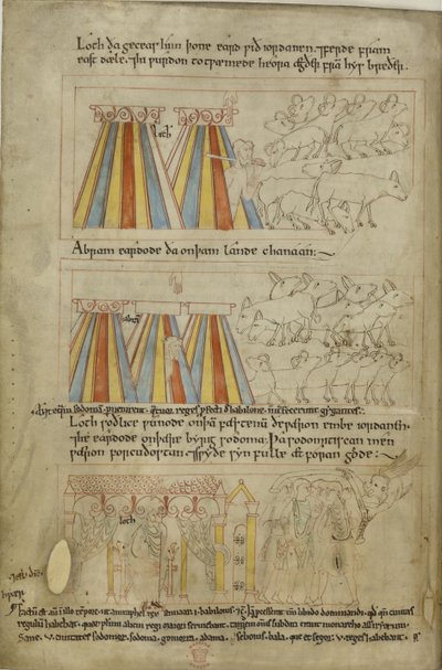 Pamuk Claudius B. IV, f.23v Lot ve Abraham by Anglo Saxon