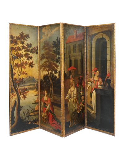 Dört katlı çift taraflı ekran, c.1700 by Anglo Flemish School