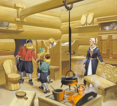 17. Yüzyıl Norveç Evi (kağıt üzerine guaj) by Angus McBride