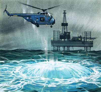 Bir helikopter petrol platformuna yaklaşıyor by Angus McBride