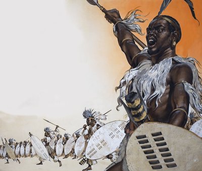 Chaka, Tulwana impi alayının başında savaşta (kağıt üzerine guaj) by Angus McBride