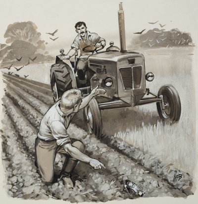 Antik Bir Kalıntıyı Keşfeden Çiftçi (kağıt üzerine guaj) by Angus McBride