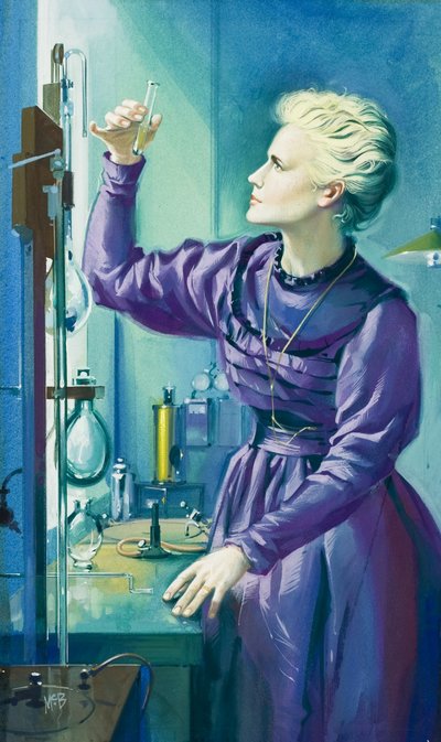Madam Curie (1867-1934) (kağıt üzerine guaj) by Angus McBride