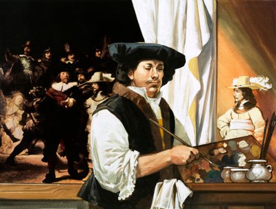Rembrandt ünlü Sivil Muhafızlar portresini yapıyor by Angus McBride