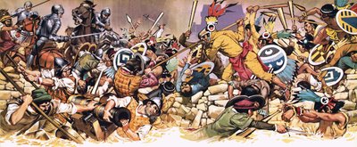 İspanyollar Azteklerin saldırısı altında by Angus McBride