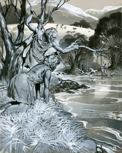 Boyalı Çakıl insanları balık tutuyor by Angus McBride
