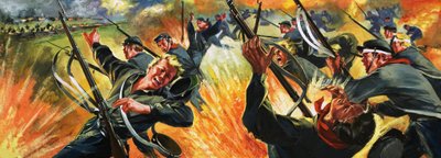 Tanımlanamayan savaş sahnesi, muhtemelen Amerikan İç Savaşı by Angus McBride