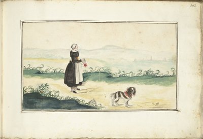Çiftçi kadın ve köpek bir manzara içinde by Anna Cornelia Moda (possibly)