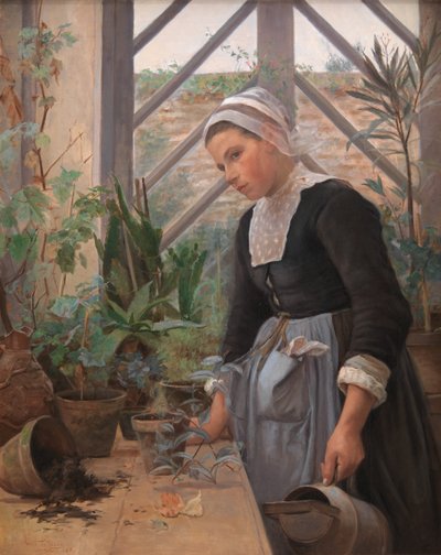 Seradaki Bitkilere Bakan Breton Kız by Anna Petersen