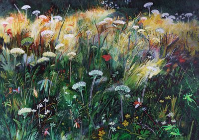 Gece Çayırı, 2022 (tahta üzerine akrilik) by Anna Pugh