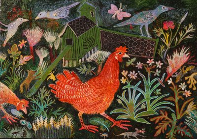 Kırmızı Tavuk Koşusu, 2018 (akrilik) by Anna Pugh