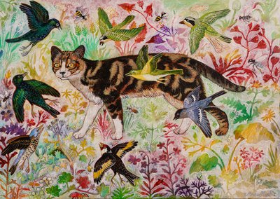 Tekir ve Kuşlar, 2019 (akrilik) by Anna Pugh