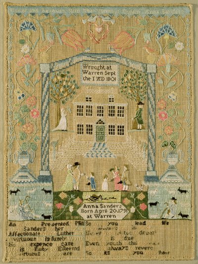 Örnekleyici, 1801 (keten üzerine ipek iplik) by Anna Sanders
