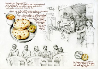 Chumundi tepesinde kahvaltı, 2020 (renkli kalem ve kurşun kalem) by Annalisa Morrocco