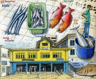 Balık pazarı, 2018 (guaj  kalem) by Annalisa Morrocco
