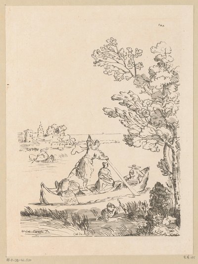 Bir kadın tarafından kürek çeken bir tekne ile nehir manzarası Kabine du Roy (nesne üzerinde dizi başlığı) by Anne Claude Philippe Caylus