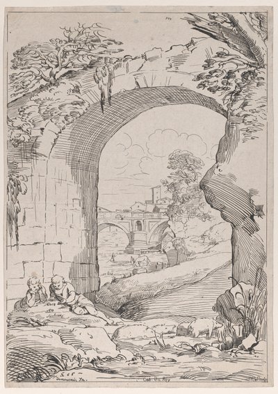 Köprü ile manzara, 18. yüzyıl. by Anne Claude Philippe de Caylus