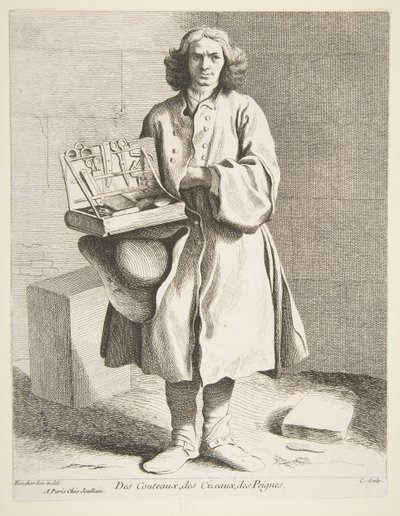 Bıçak, Makas ve Tarak Satıcısı, 1742. by Anne Claude Philippe de Caylus
