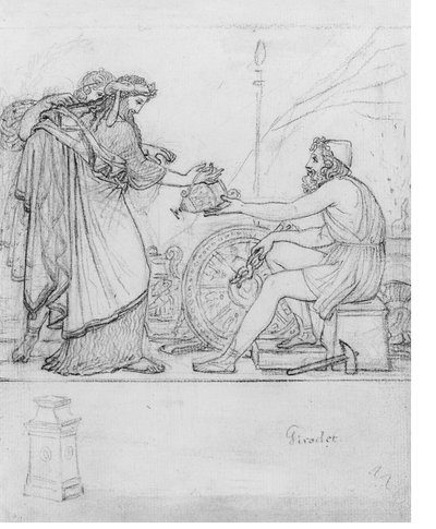 Anacreon, dikili iki Figürden Gümüş Vazo alırken, bir stel çalışması ile: Anacreon