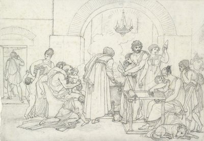 Antik Çağda Rustik İç Mekan (ince dokulu beyaz kağıt üzerine siyah tebeşir) by Anne Louis Girodet de Roucy Trioson