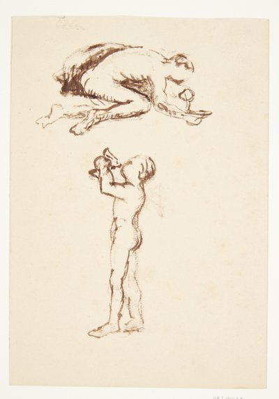 Diz çökmüş adam ve ayakta çocuk ile çalışma sayfası by Anne Marie Carl Nielsen