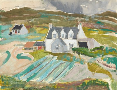 Clachanish, Skye'deki Kulübeler (kalem ve sulu boya) by Anne Redpath