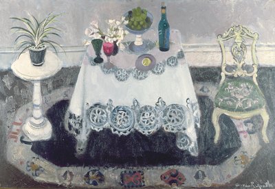 Gri ve Beyaz İç Mekan (tuval üzerine yağlı boya) by Anne Redpath