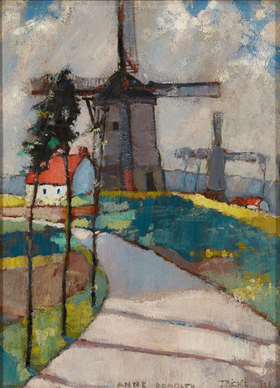 Pas De Calais'deki yel değirmenleri (gemide yağ) by Anne Redpath