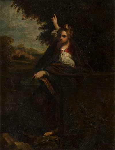Bir Manzarada Aziz Margaret : Bir Sybil, c.1580-1609 (cam altı metal) by Annibale (after) Carracci