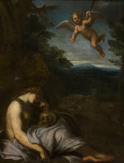 Tövbekar Magdalen, c.1580-1609 (tuval üzerine yağlı boya) by Annibale (after) Carracci