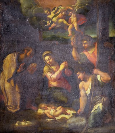 Çobanların Hayranlığı (tuval üzerine yağlı boya) by Annibale (follower of) Carracci