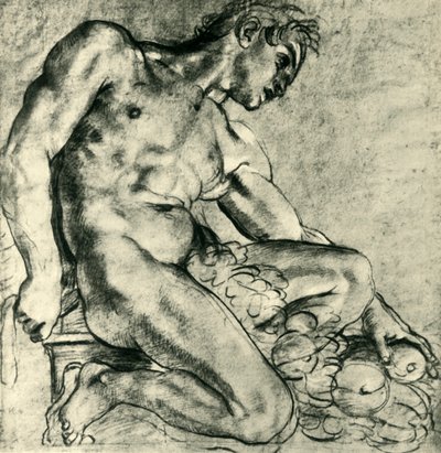 Çelenkli Oturan Bir Ignudo, 1598-1599, 1943. by Annibale Carracci