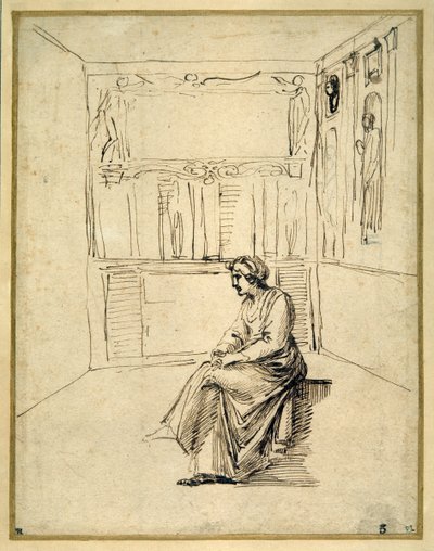 Bir odada oturan bir kadın (kağıt üzerine kalem ve kahverengi mürekkep) by Annibale Carracci