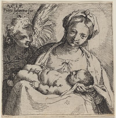 Bir Melekle Madonna ve Çocuk by Annibale Carracci