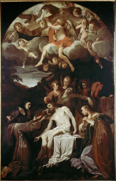 Aziz Claire, Aziz Francis, Aziz Mary Magdalene ve Aziz John ile Pieta (tuval üzerine yağlı boya by Annibale Carracci
