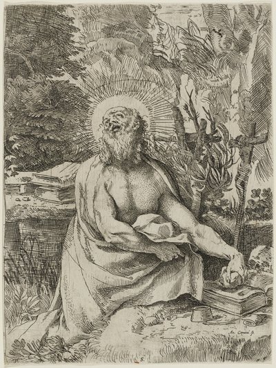 Aziz Jerome Vahşi Doğada, c.1591 (döşemiş kağıt üzerine gravürle oyma, iiiiv) by Annibale Carracci
