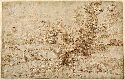 Uçuştan Dönüş (kağıt üzerine kalem ve kahverengi mürekkep) by Annibale Carracci
