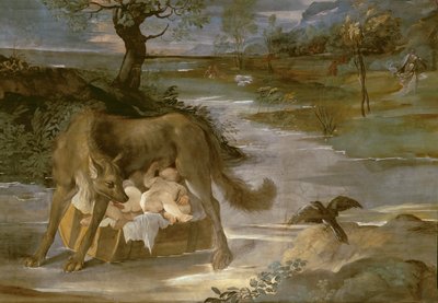 Dişi Kurt Emziren Romulus ve Remus, Romulus Tarihinden Döngü, c.1590 by Annibale Copy Carracci