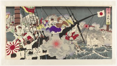 Çin-Japon Savaşı sırasında deniz savaşının tasviri Nisshin kaisen no zu (nesne üzerindeki başlık) by Anonymous