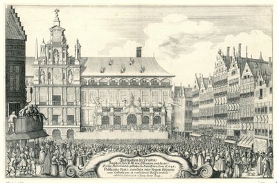 Afkondiging van de Vrede van Munster te Antwerp, 1648 K.M. Aranızda Barış Yayını Hispania ve de[r] birleşik Hollanda. Antorff, 5 Haziran, A.O. 1648