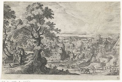 Apollon genç bir kadınla yürüyor Mitolojik ve İncil sahneleri içeren manzaralar (dizi adı) by Anonymous